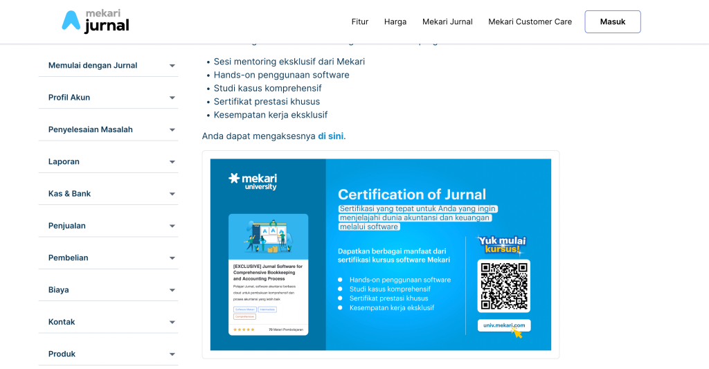 Tampilan sertifikasi Jurnal