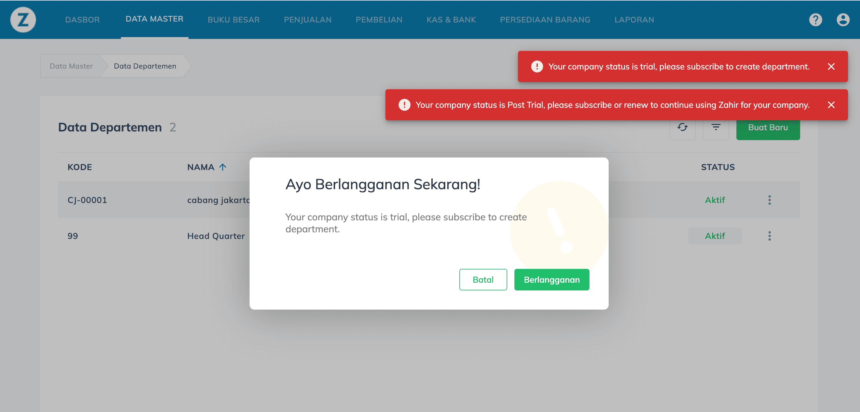 review zahir online antar cabang